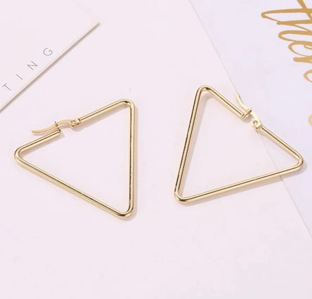 Gold Plated Large Geometric Triangle Hoop