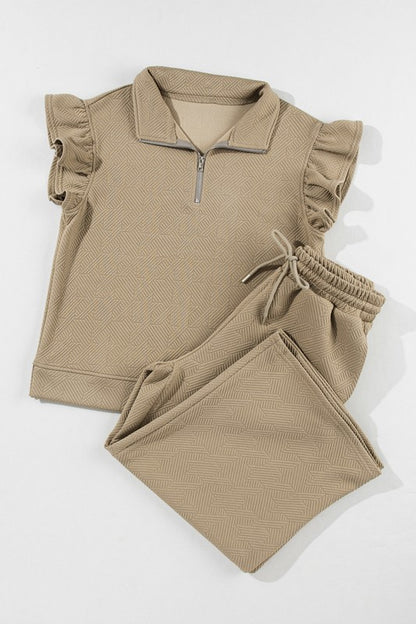Ruffled Cap Sleeve Top Wide Leg Pants Set