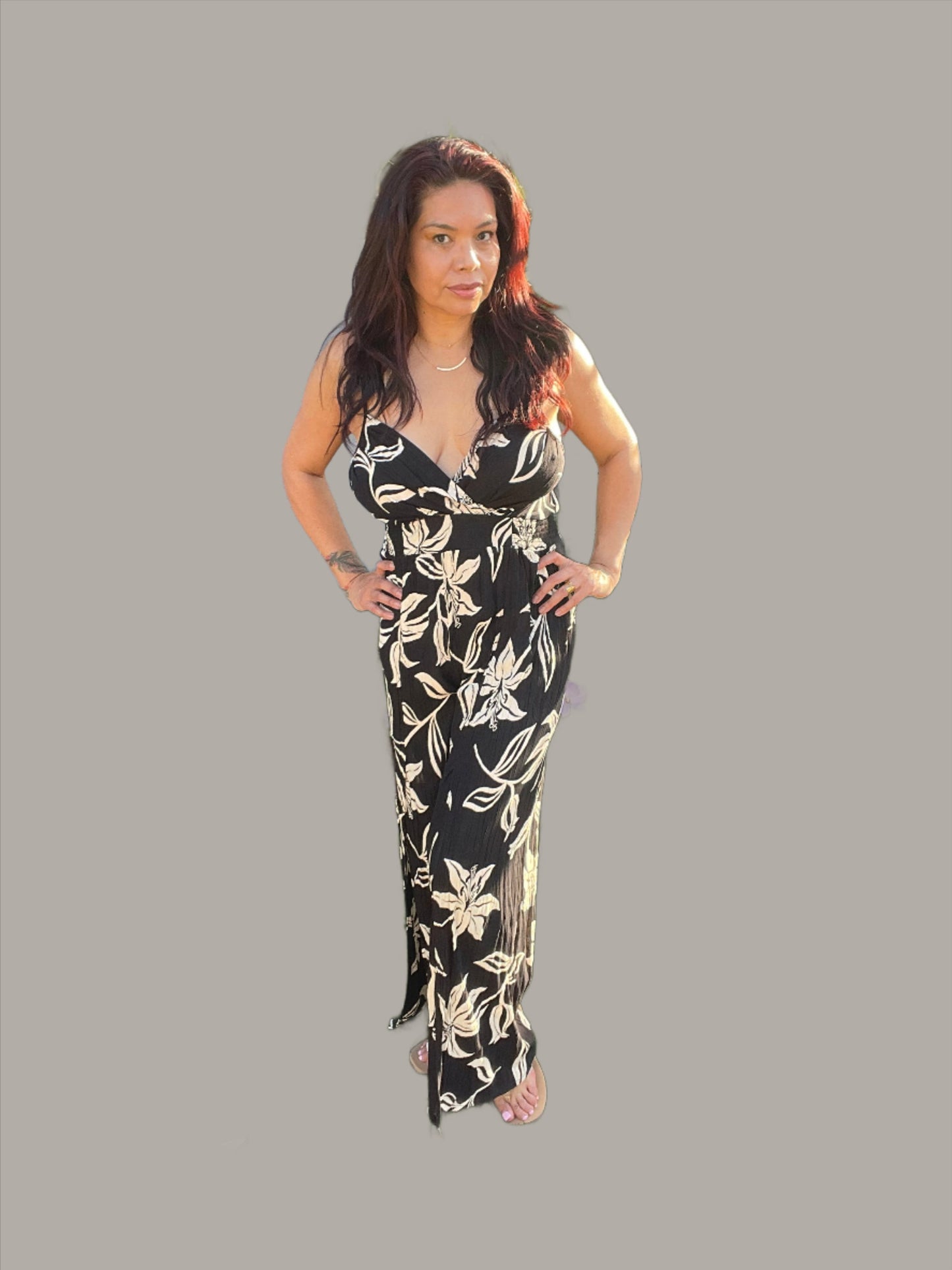 V Surplus Jumpsuit with Slit Leg Openings