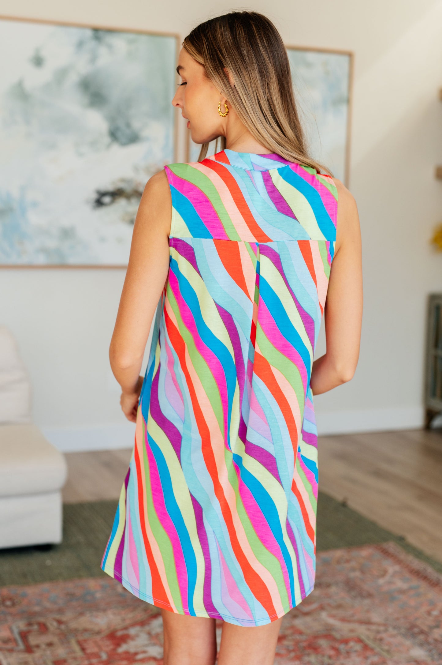 Lizzy Sleeveless Dress in Multi Mod Stripe